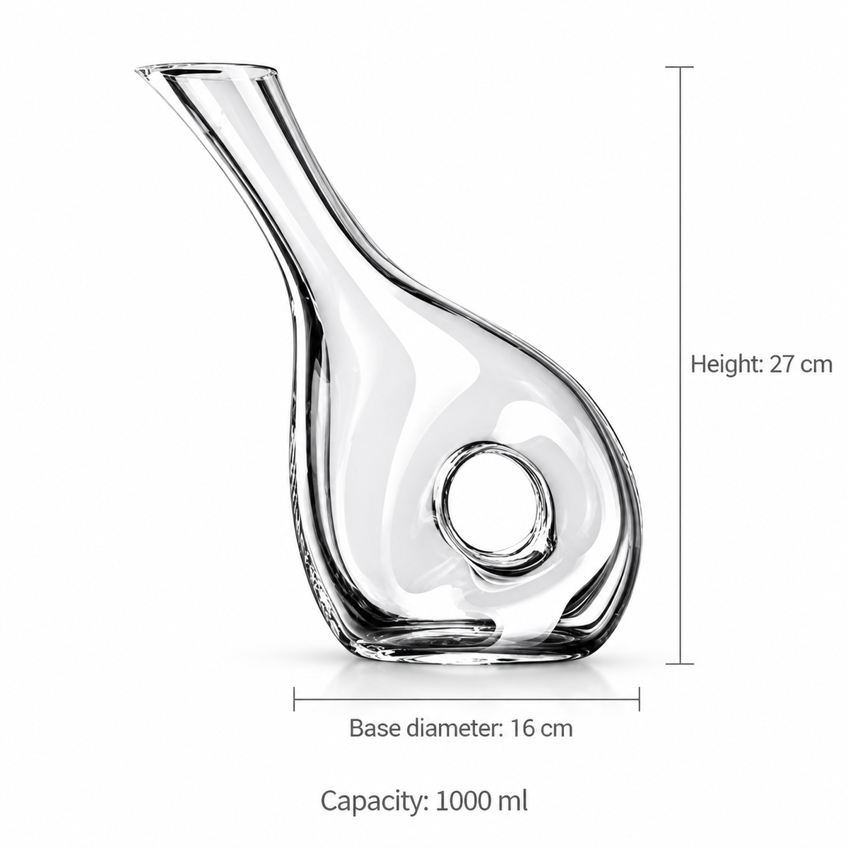 Slanted-Neck Snail Glass Wine Decanter, 1000 ml