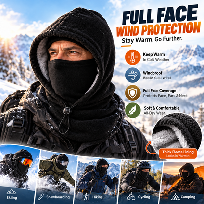 3-in-1 Fleece Balaclava Hood – Windproof Full Face Cover, Neck Gaiter & Winter Ski Mask