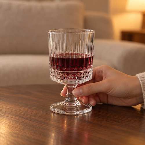 220 ml Diamond-Pattern Stemmed Glass Goblet