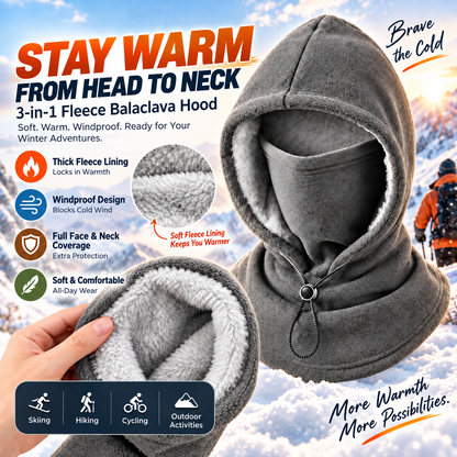 3-in-1 Fleece Balaclava Hood – Windproof Full Face Cover, Neck Gaiter & Winter Ski Mask