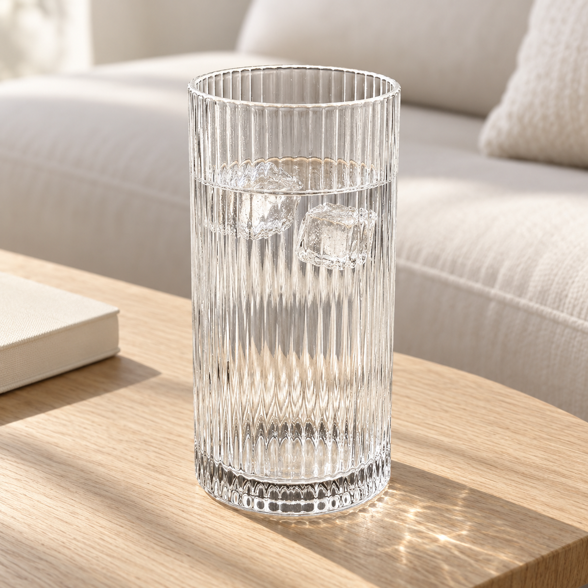 360 ml Tall Ribbed Glass Drinking Cup