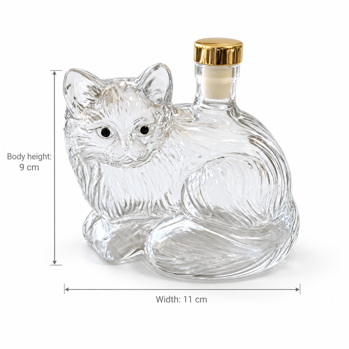 Cat-Shaped Glass Whiskey Bottle with Gold-Tone Stopper