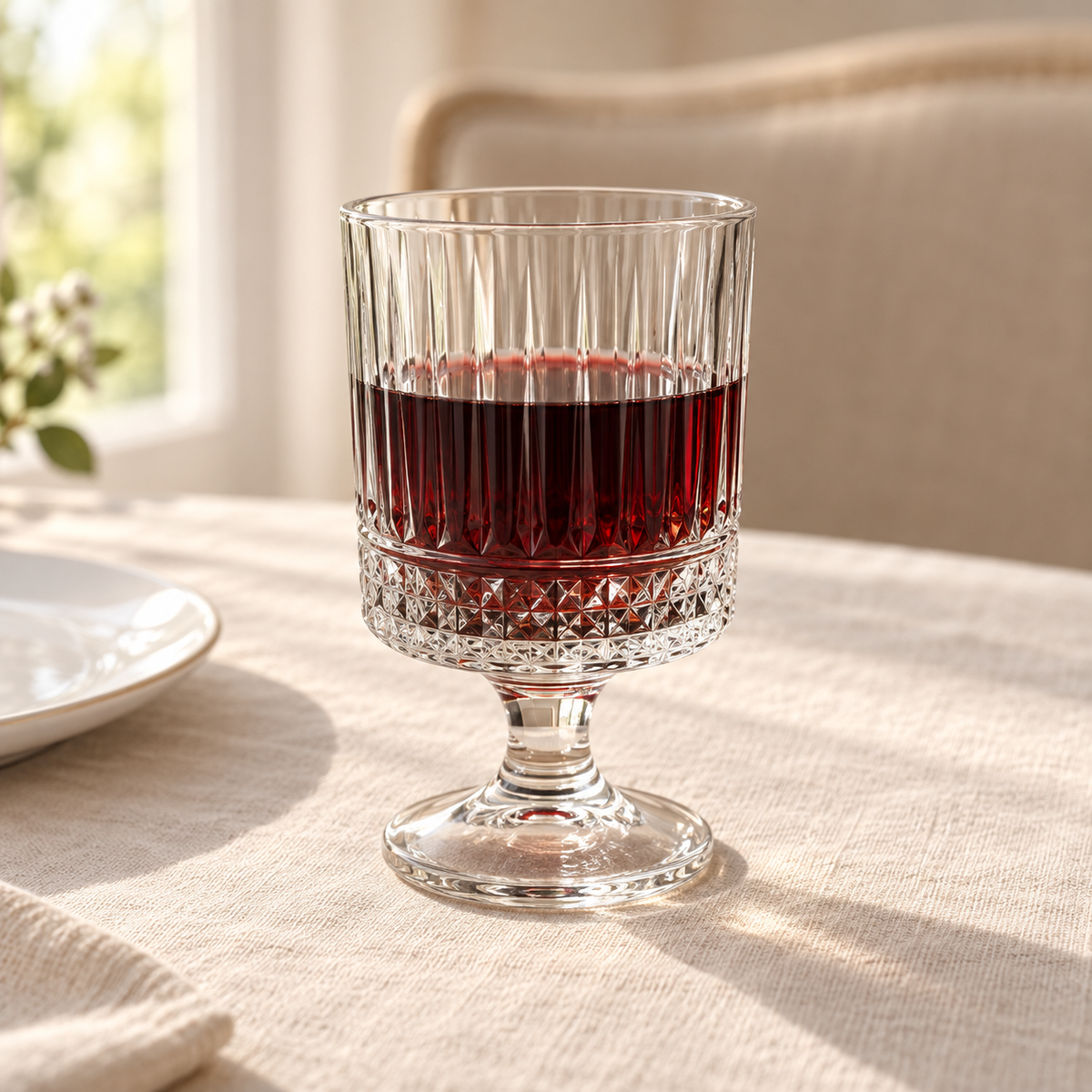 220 ml Diamond-Pattern Stemmed Glass Goblet