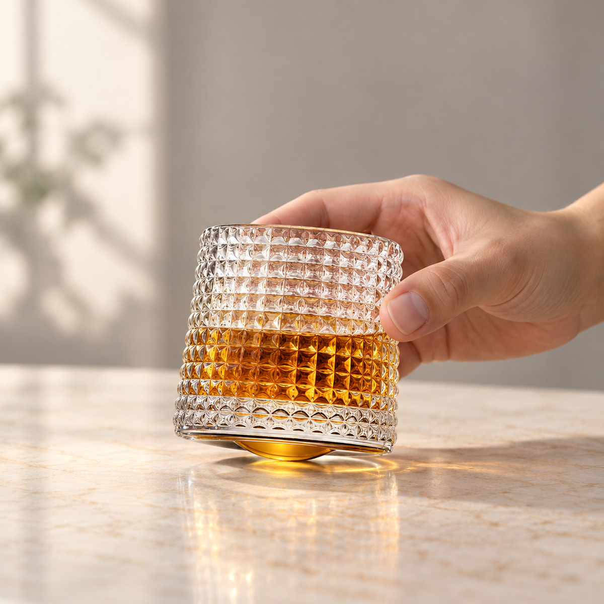 160 ml Square-Pattern Rocking Glass Tumbler