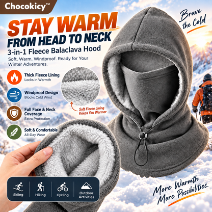 3-in-1 Fleece Balaclava Hood – Windproof Full Face Cover, Neck Gaiter & Winter Ski Mask