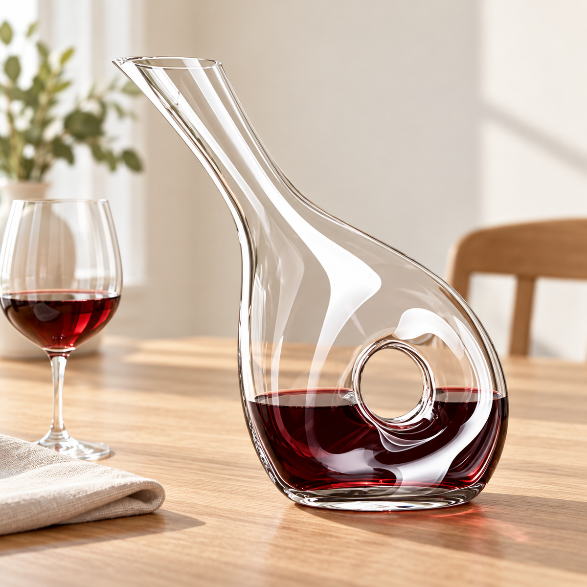 Slanted-Neck Snail Glass Wine Decanter, 1000 ml