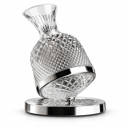 Silver Diamond-Pattern Rotating Wine Decanter with Silver Base, 1.5 L