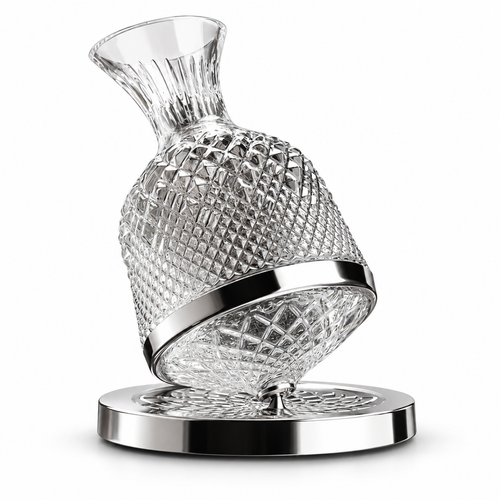 Silver Diamond-Pattern Rotating Wine Decanter with Silver Base, 1.5 L