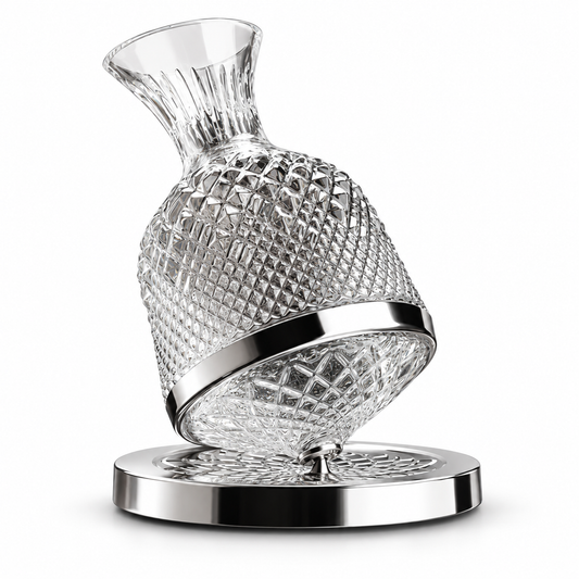 Silver Diamond-Pattern Rotating Wine Decanter with Silver Base, 1.5 L
