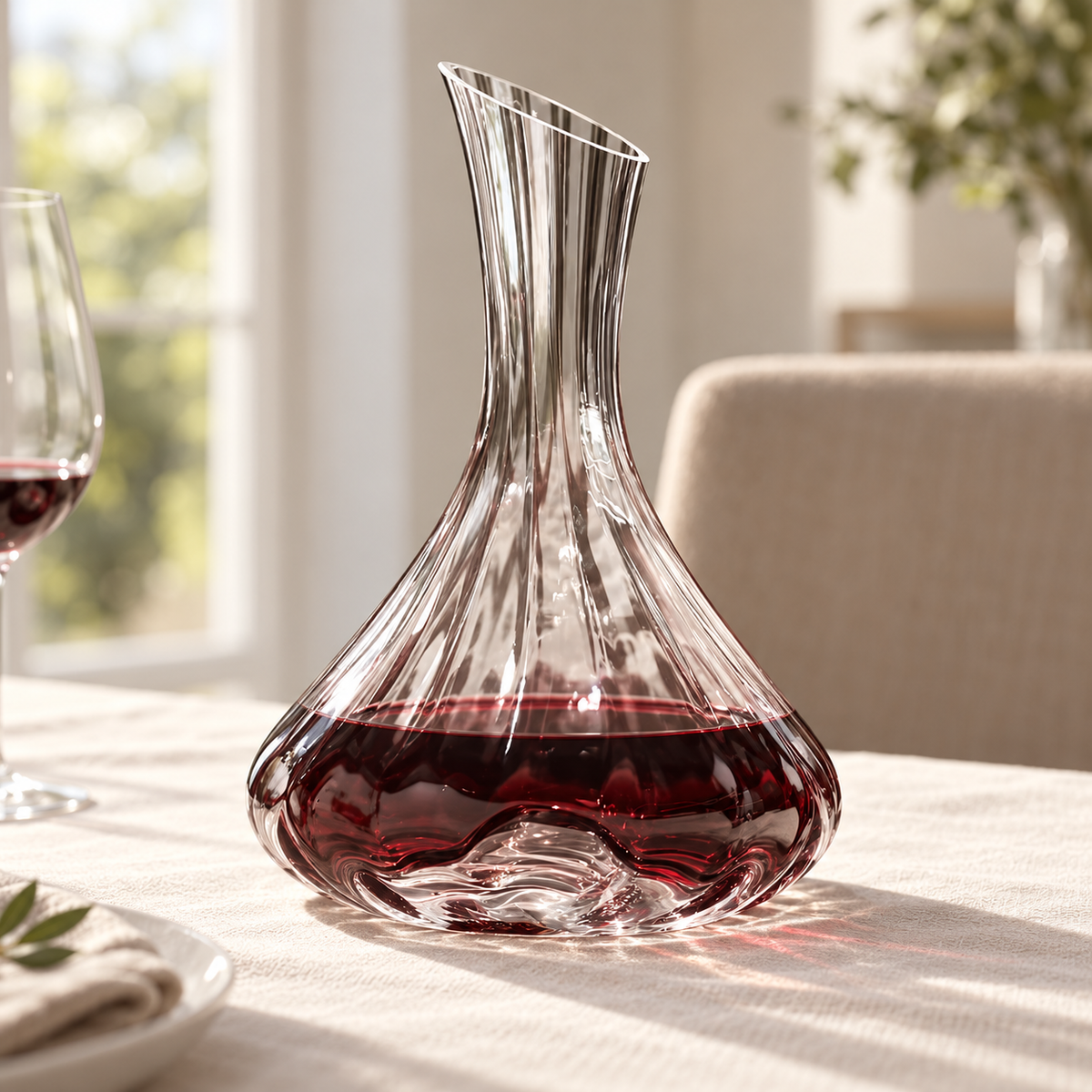 1500 ml Slanted-Rim Fluted Glass Wine Decanter